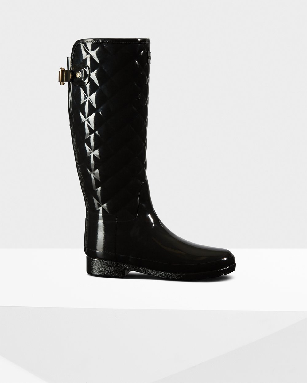 Womens Hunter Refined Slim Fit Adjustable Quilted - Tall Rain Boots Black - 9764-FAHBZ